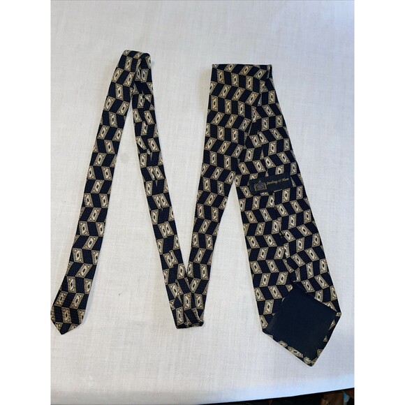 Sterling & Hunt Dress Tie Mens Size 55" Black Tan Geometric 100% Silk Designer - Picture 8 of 12